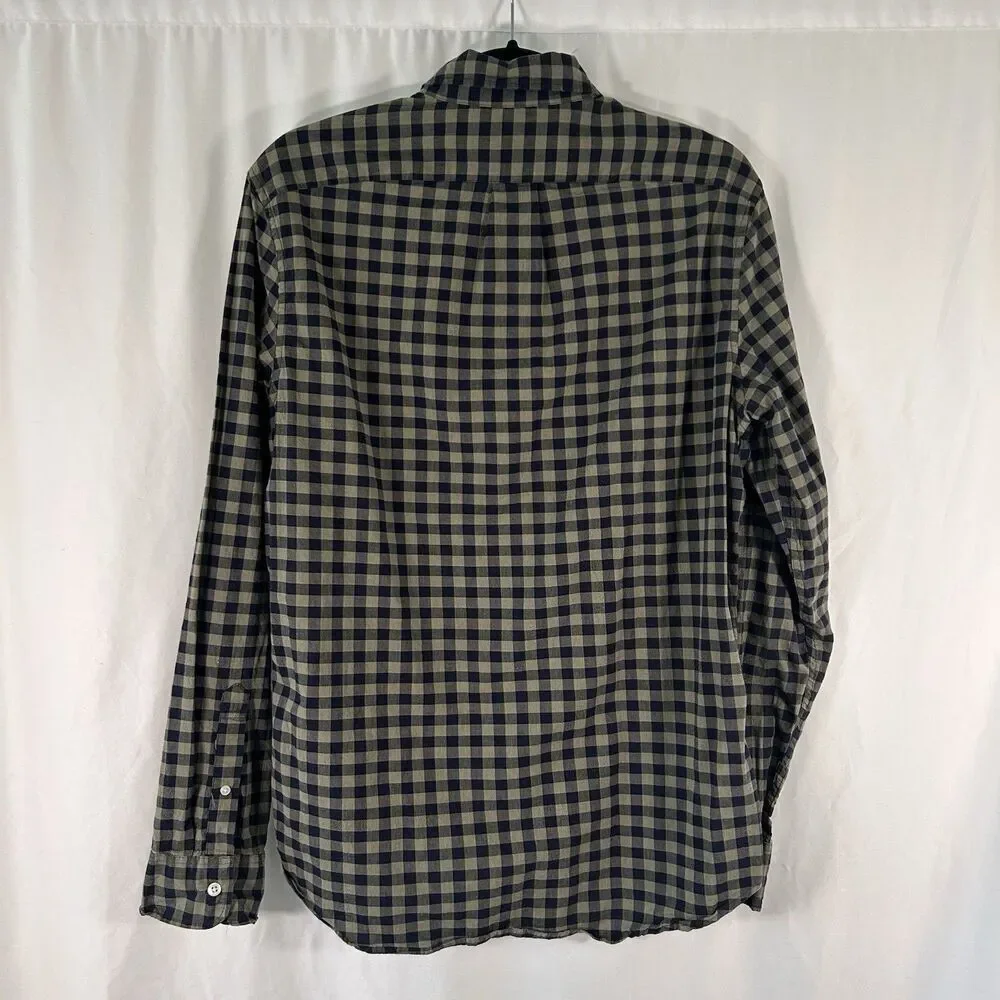 J. Crew Shirt Men's Medium Blue Plaid Button Up Long Sleeve Classic Cotton